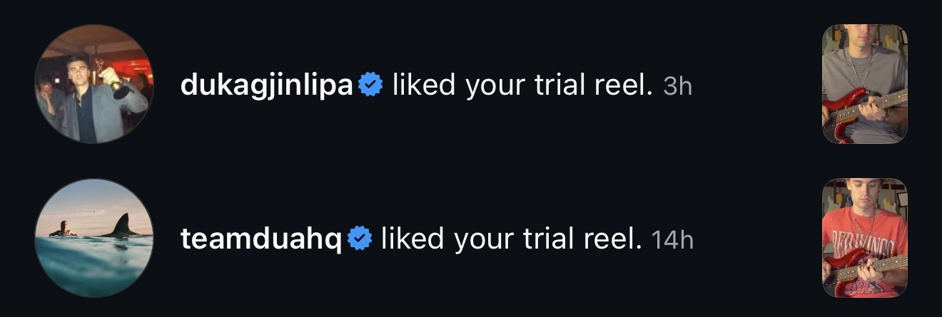 Dukagjin Lipa & Team Dua HQ: Liked Instagram trial reels
